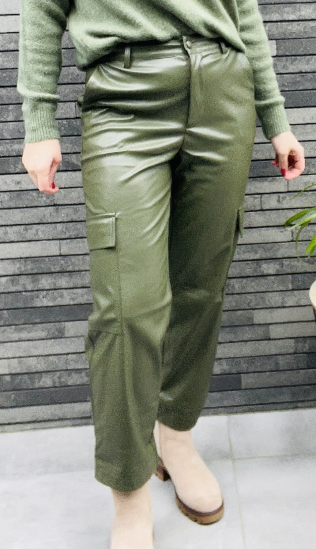 Leder broek - Khaki